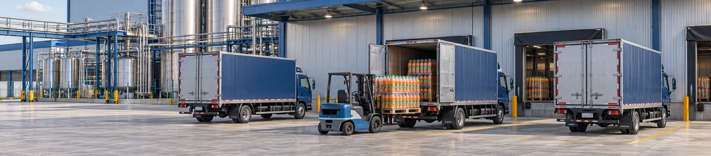 Loaded trucks at the dispatch bays