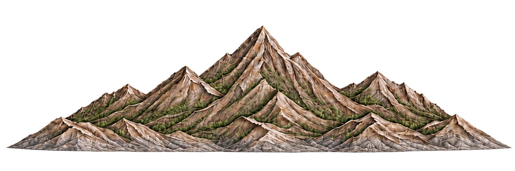 Ethiopian mountain relief with taupe rock and olive vegetation