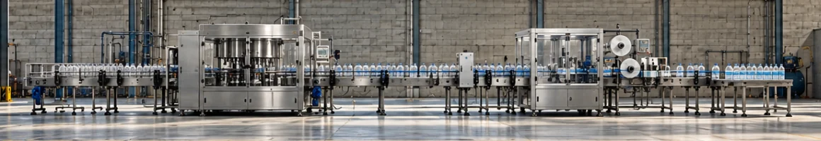 Capping and labeling machines along the bottle conveyor