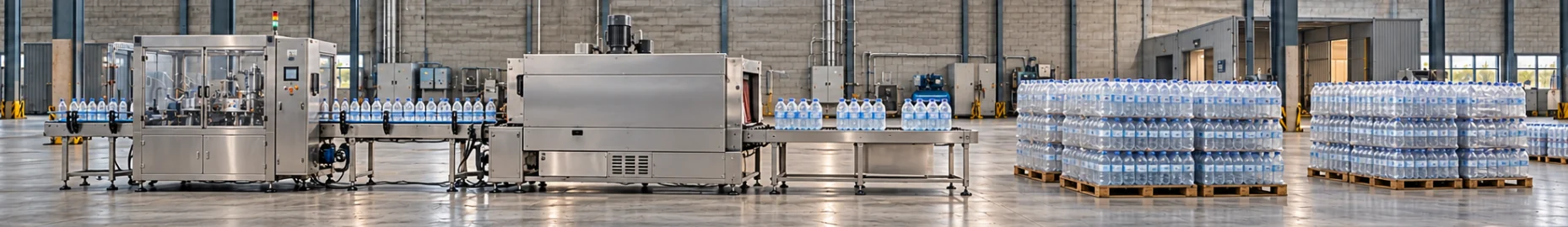 Packing equipment and finished water packs on pallets